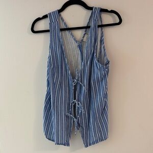a new day Blue and White Striped Tie-Front Blouse